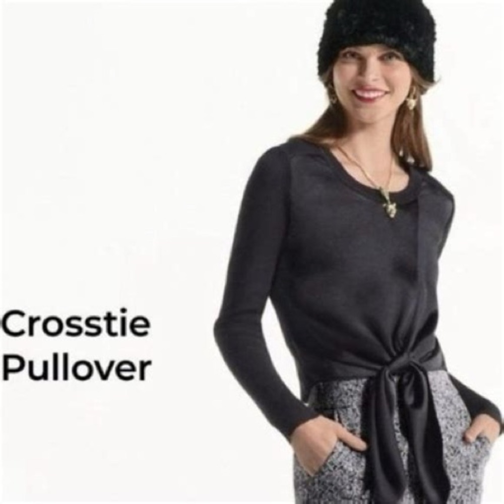 NWT CAbi cross-tie pullover sweater top with satin front crossover tie size XS